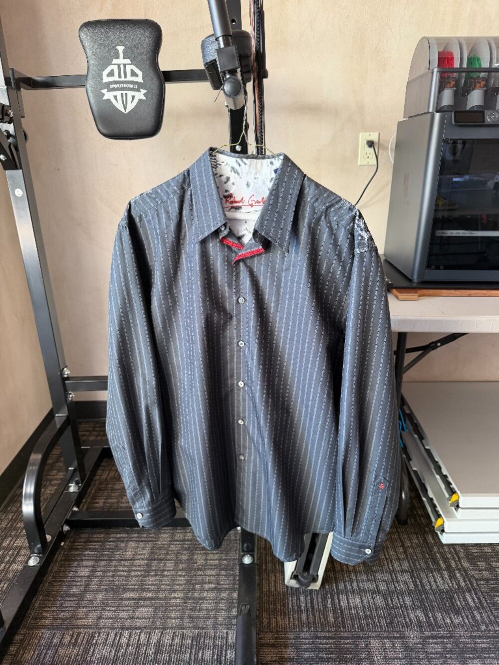 Robert Graham Men’s Tonal Striped Button-Up Shirt Gray Size L